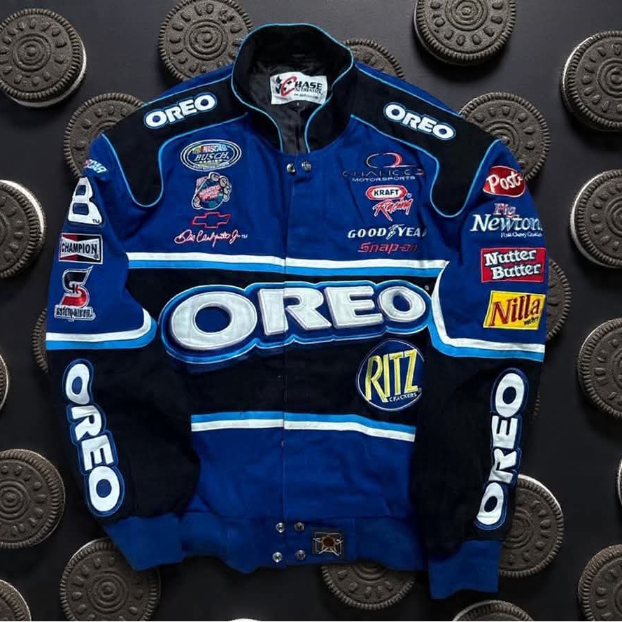 Vintage Jh Design Blue Oreo Nascar Racing Bomber Jacket Adult Small